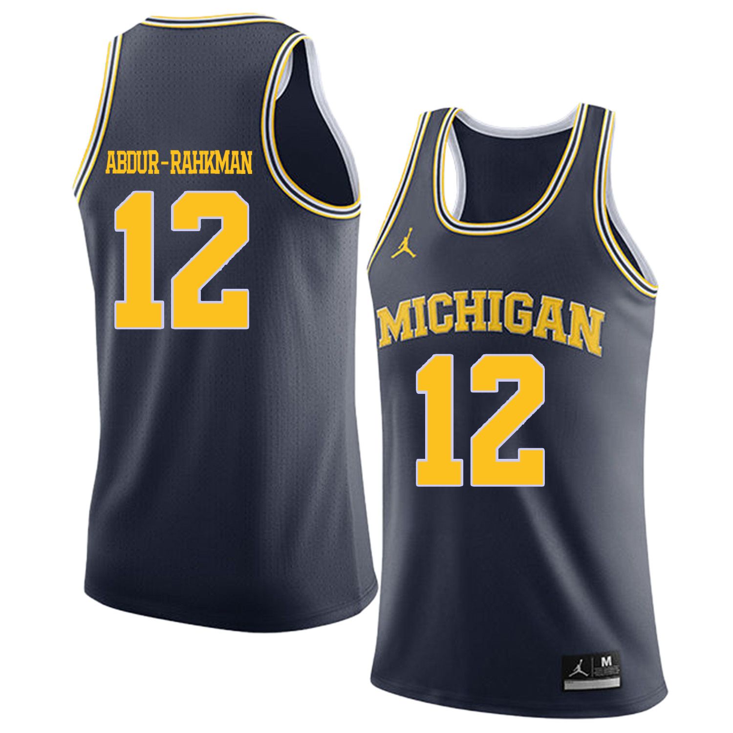 Men Jordan University of Michigan Basketball Navy #12 Abdur-Rahkman Customized NCAA Jerseys->customized ncaa jersey->Custom Jersey